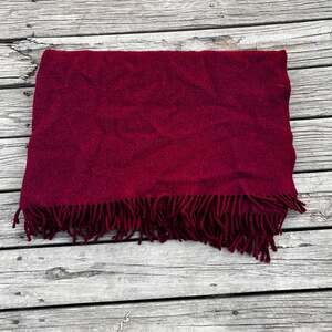 Woolmark Pure New Wool Burgundy Fringe Throw Blanket Made in Italy